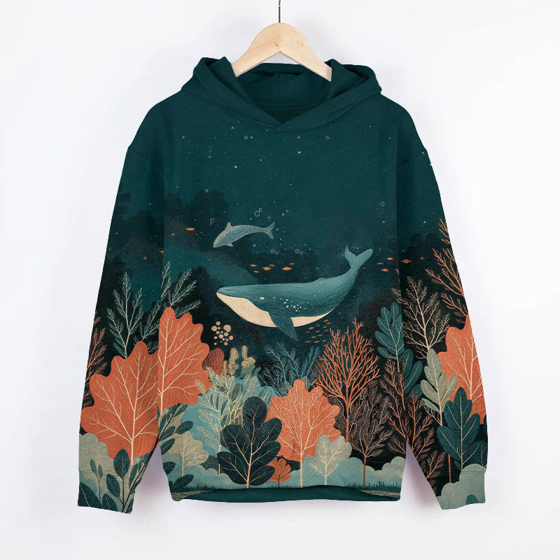 Fantasy Ocean Landscape Art Print Long Sleeve Hoodie - Green - US44-46(8XL) - image 2