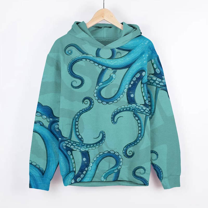 Octopus Tentacles Art Print Long Sleeve Hoodie - Green - US44-46(8XL) - image 1