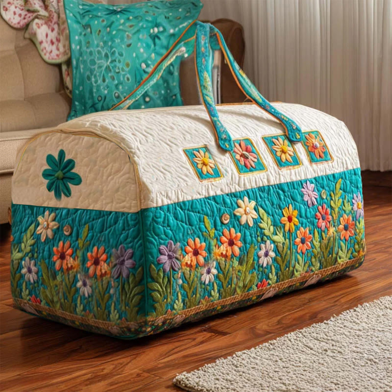 Bohemian Pastoral Floral Travel Pattern Print Quilted Duffle Bag - Light Green - one size - image 1