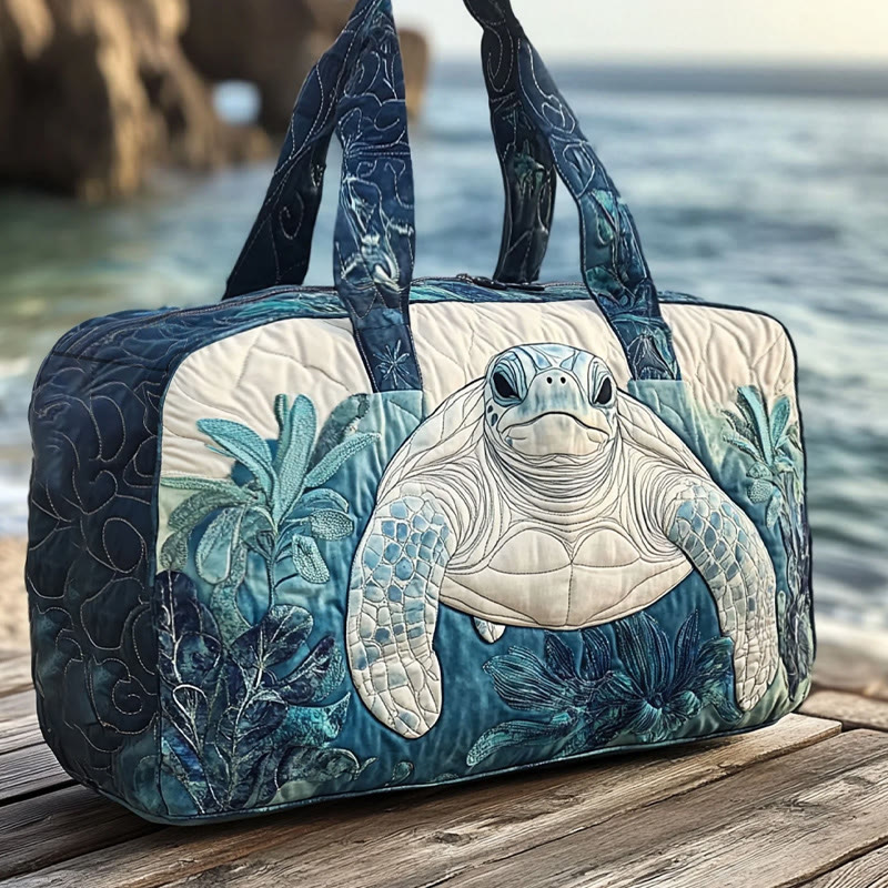 Ocean Turtle Ecology Pattern Print Quilted Duffle Bag - Blue - one size - image 1