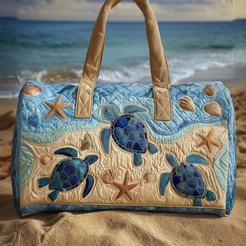 Ocean Turtle Returns To The Sea Pattern Print Quilted Duffle Bag - Blue - one size - image 1
