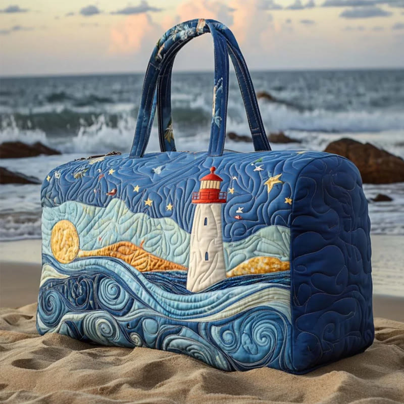 Stars Waves And Lighthouse Pattern Print Quilted Duffle Bag - Blue - one size - image 1