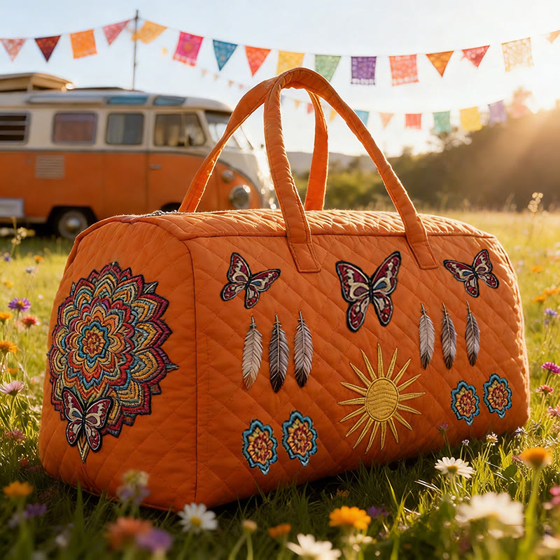 Hippie Patterns Print Quilted Duffle Bag - Orange - one size - image 1