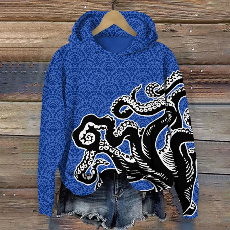 Unisex Ocean Fantasy Octopus Tentacles Pattern Print Long Sleeved Hoodie - Blue - US44-46(8XL) - image 1