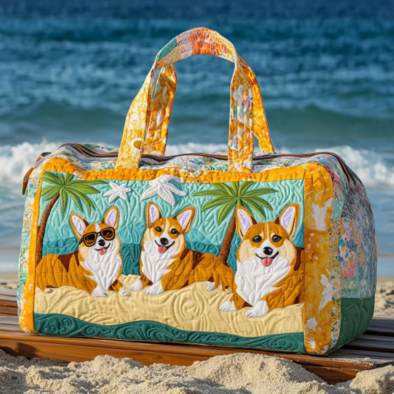 Cute Corgi Beach Vacation Pattern Print Quilted Duffle Bag - Multicolor - one size - image 1