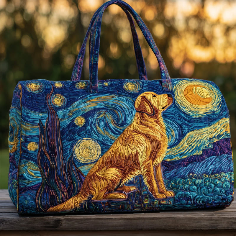 Van Gogh Starry Night Dog Pattern Print Quilted Duffle Bag - Blue - one size - image 1