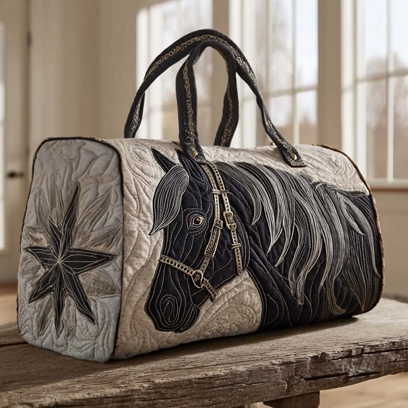 Western Horse Pattern Print Quilted Duffle Bag - White - one size - image 1