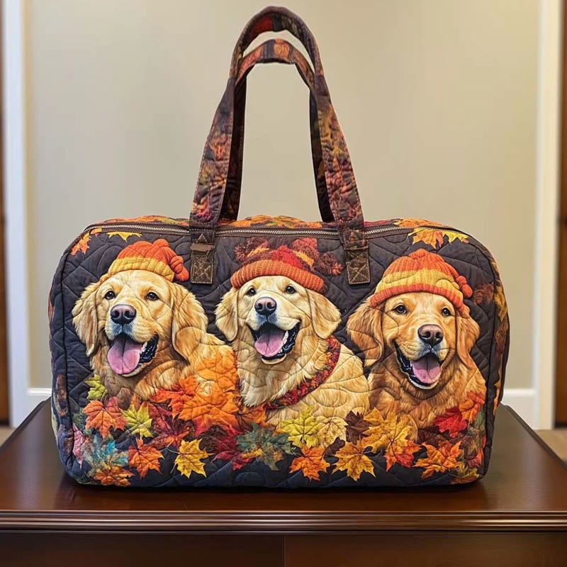 Puppy And Maple Leaves Pattern Print Quilted Duffle Bag - Multicolor - one size - image 1