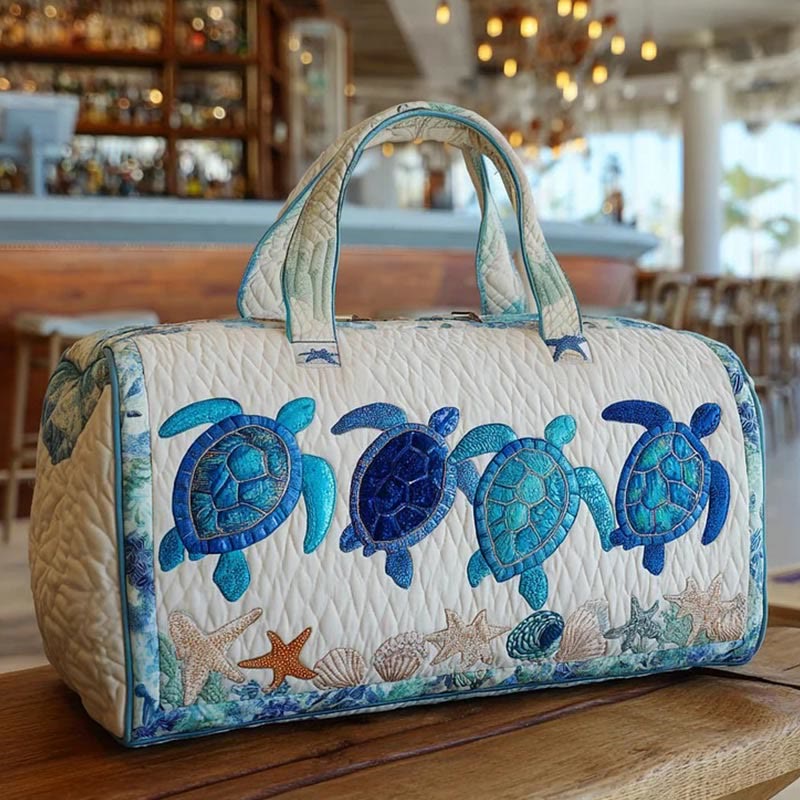 Turtles Pattern Quilted Travel Bag - White - one size - image 1
