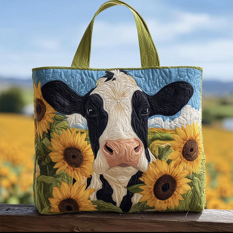 Sunflower Cow Quilted Tote Bag - Blue - one size - image 1