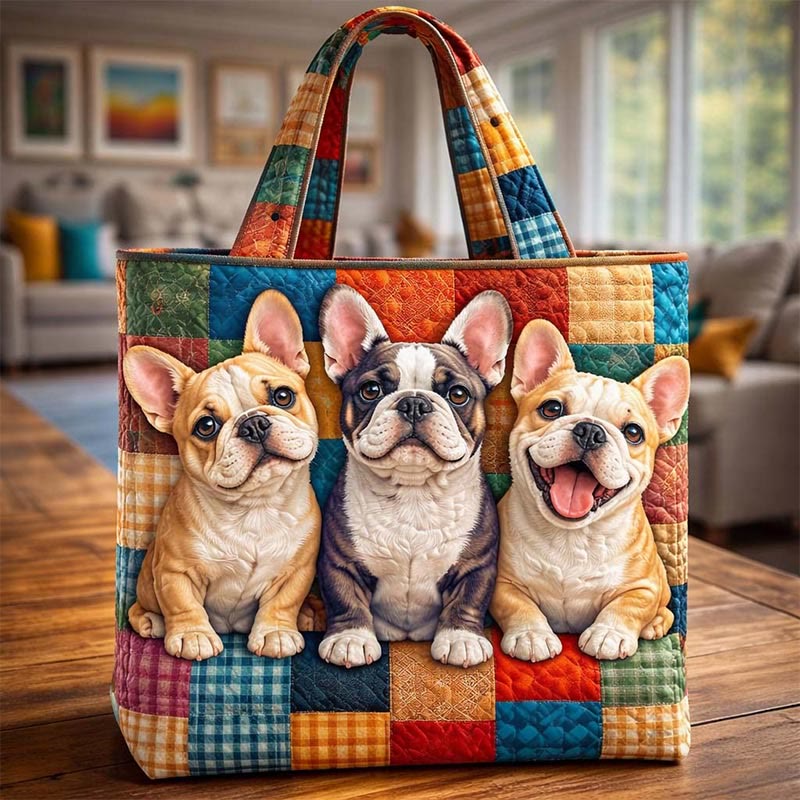 Frenchie Colorful Plaid Quilted Tote Bag - Multicolor - one size - image 1