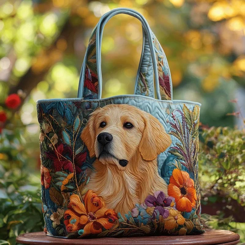 Golden Retriever Bloom Quilted Tote Bag - Blue - one size - image 1
