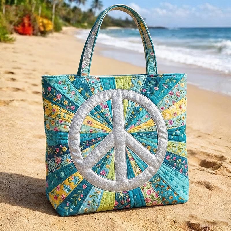 Peace And Flower Sea Quilted Tote Bag - Blue - one size - image 1