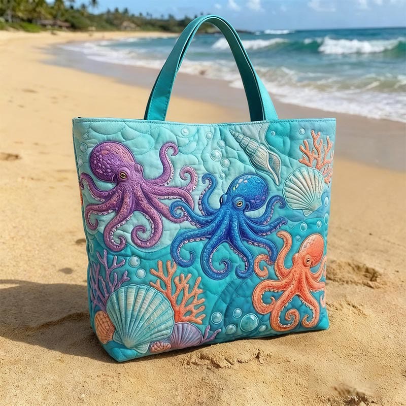 Ocean World Octopus Quilted Tote Bag - Blue - one size - image 1