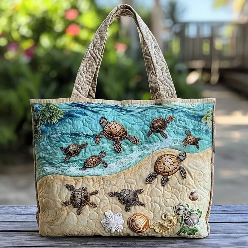 Beach Turtle Quilted Tote Bag - Blue - one size - image 1