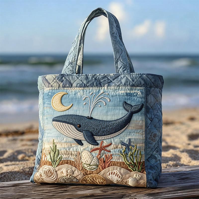 Ocean Whale Pattern Quilted Tote Bag - Blue - one size - image 1