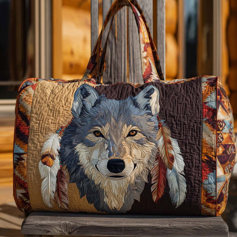 Western Wolf King Pattern Print Quilted Duffle Bag - Multicolor - Multicolor - image 1