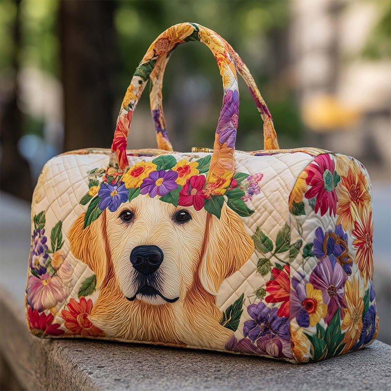 Puppy With Flower Wreath Pattern Print Quilted Duffle Bag - Multicolor - Multicolor - image 1