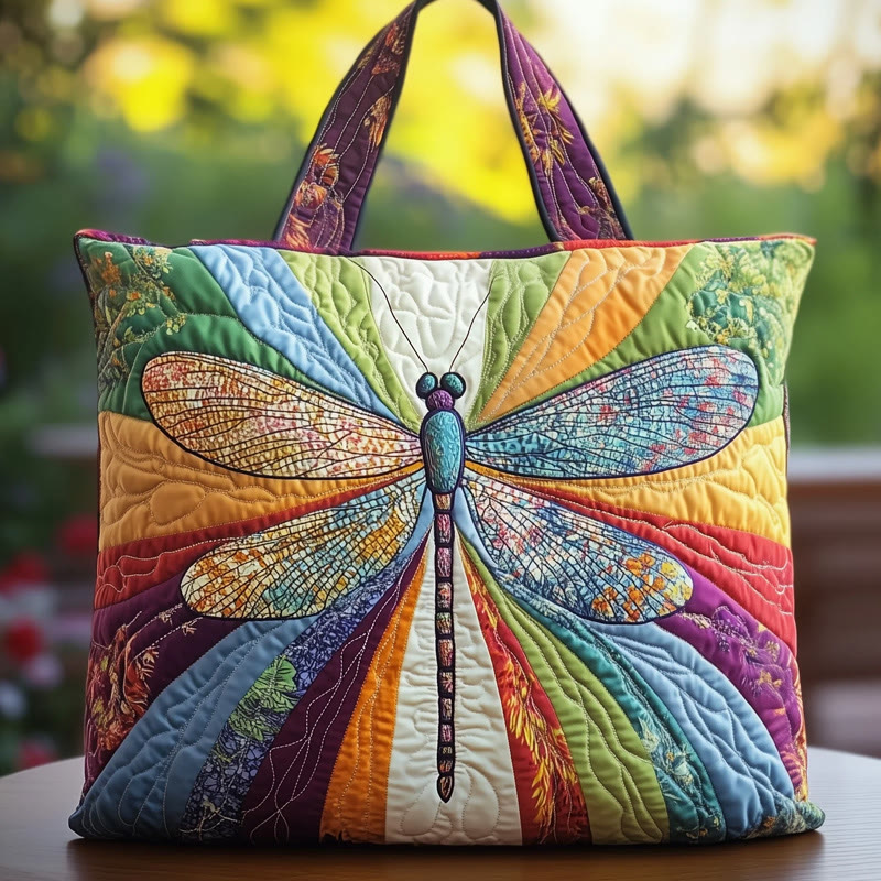 Hippie Colorful Dragonfly Pattern Quilted Tote Bag - Multicolor - one size - image 1