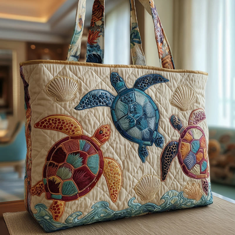 Turtle And Shell Pattern Quilted Tote Bag - Multicolor - one size - image 1
