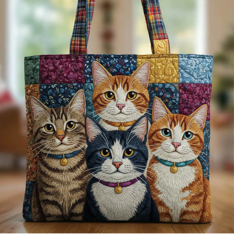Cute Patchwork Kittens Pattern Quilted Tote Bag - Multicolor - one size - image 1
