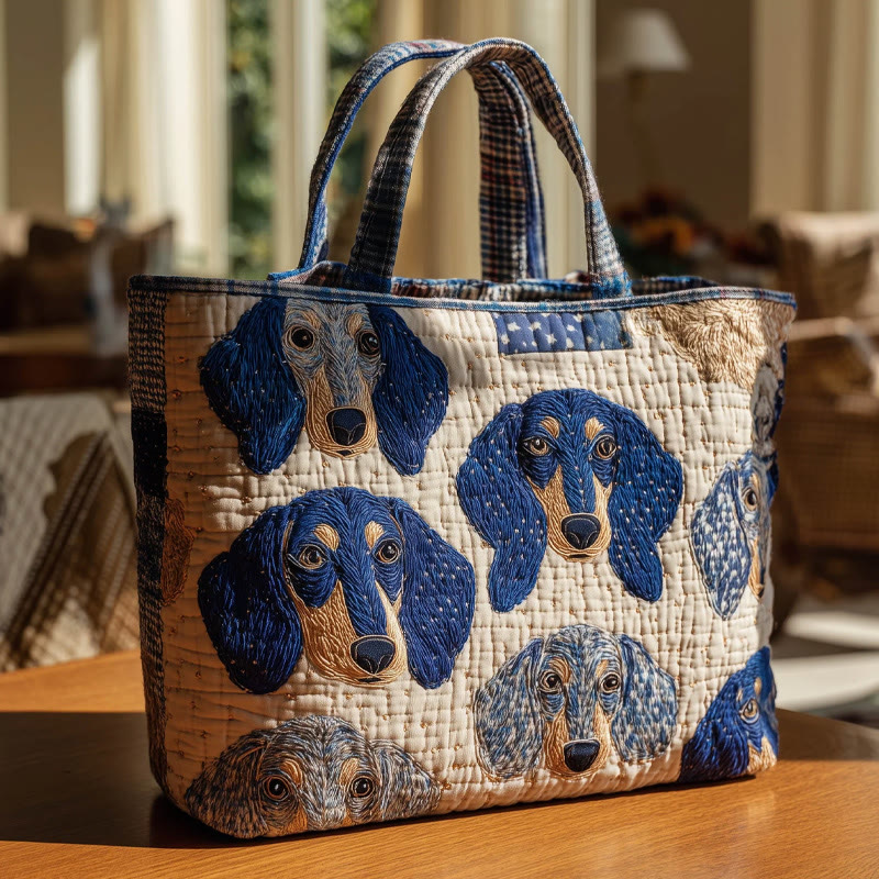 Cute Patchwork Puppy Pattern Quilted Tote Bag - Multicolor - one size - image 1