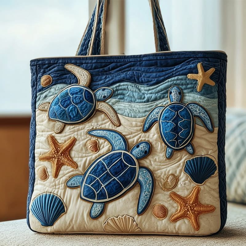 Sea Turtle On The Beach Pattern Print Quilted Tote Bag - Multicolor - one size - image 1