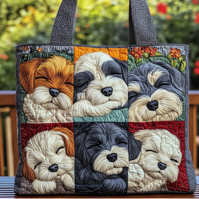 Sleeping Puppy Pattern Print Quilted Tote Bag - Multicolor - one size - image 1