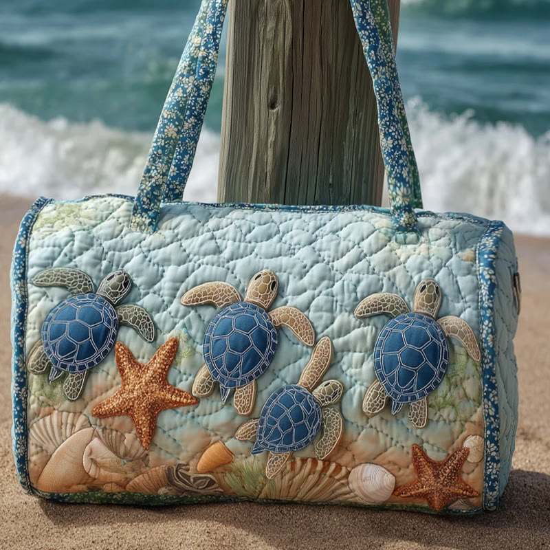 Turtle And Beach Pattern Print Quilted Duffle Bag - Blue - one size - image 1