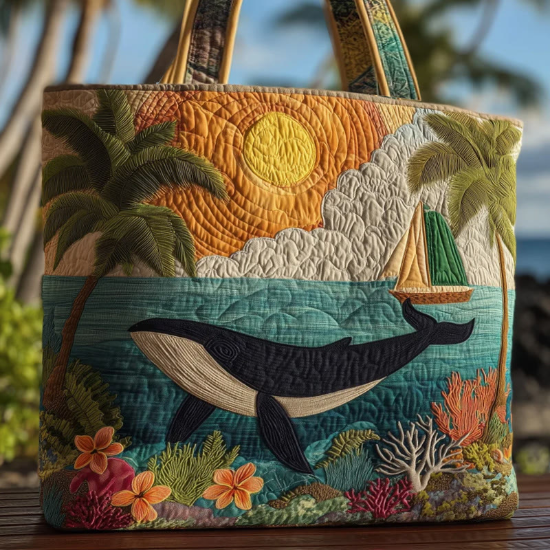 Ocean Sunrise Whale Pattern Quilted Tote Bag - Multicolor - one size - image 1