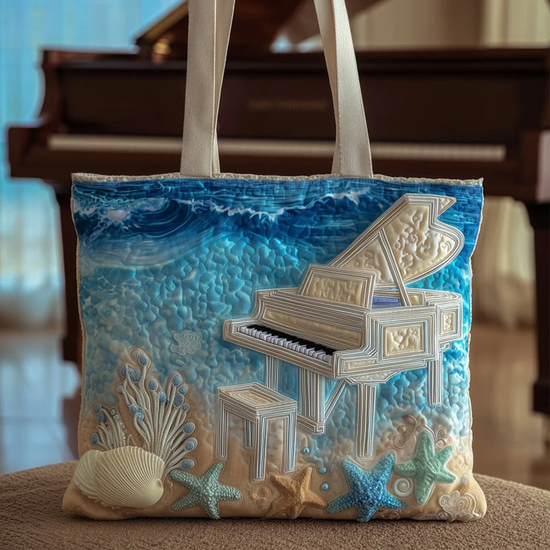 Ocean Pianist Pattern Quilted Tote Bag - Multicolor - one size - image 1