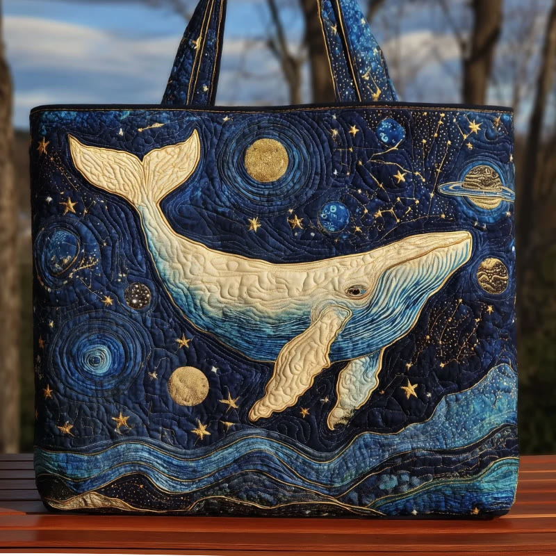 Starry Sky Ocean And Whale Pattern Quilted Tote Bag - Multicolor - one size - image 1