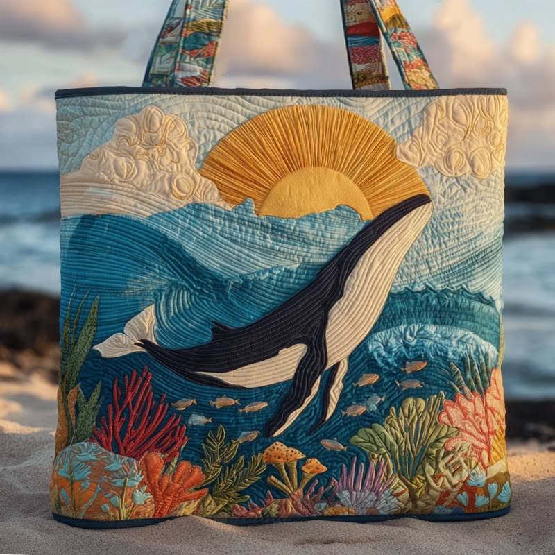 Whale Joyful Sunrise Pattern Quilted Tote Bag - Multicolor - one size - image 1