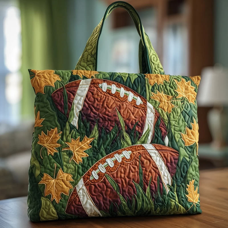 Maple Field Rugby Football Pattern Print Quilted Tote Bag - Multicolor - one size - image 1