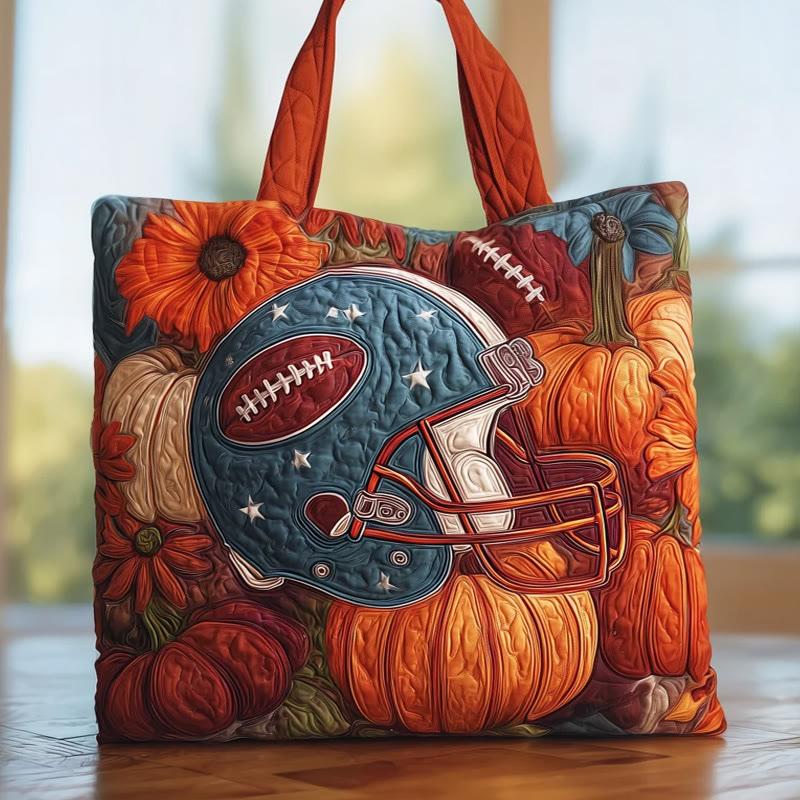 Football Helmet And Pumpkin Pattern Print Quilted Tote Bag - Multicolor - one size - image 1