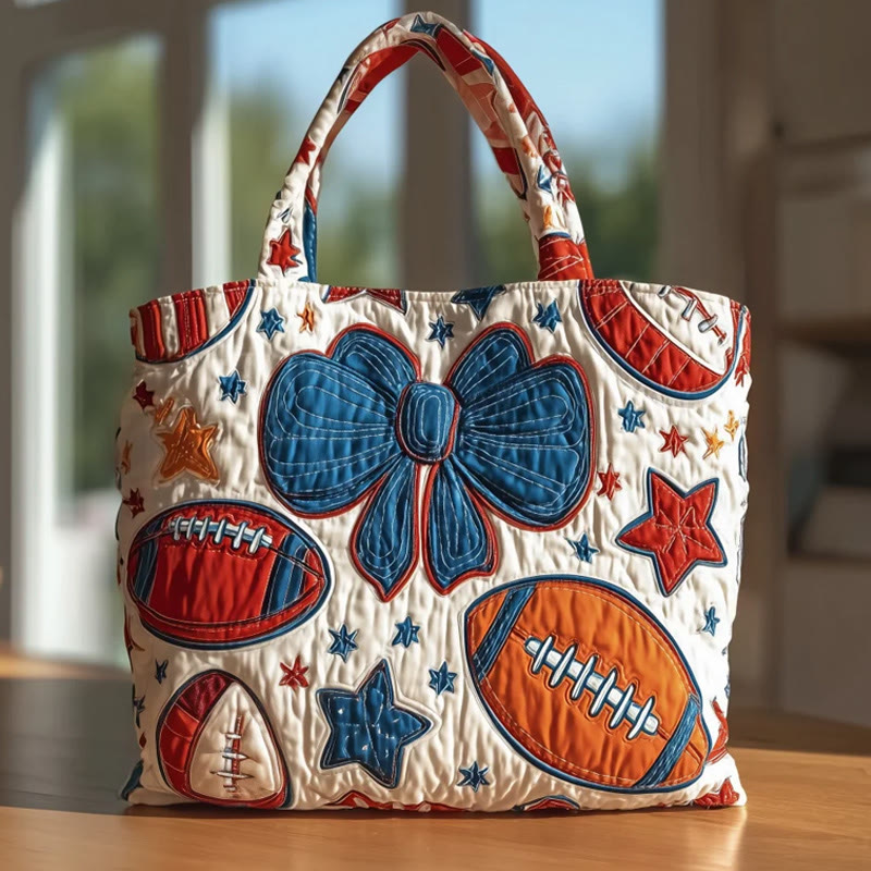 Football Rugby Bow Pattern Print Quilted Tote Bag - Multicolor - one size - image 1