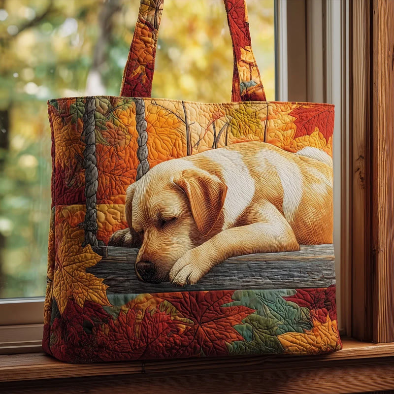 Maple Leaf Puppy Slow Time Pattern Print Quilted Tote Bag - Multicolor - one size - image 1