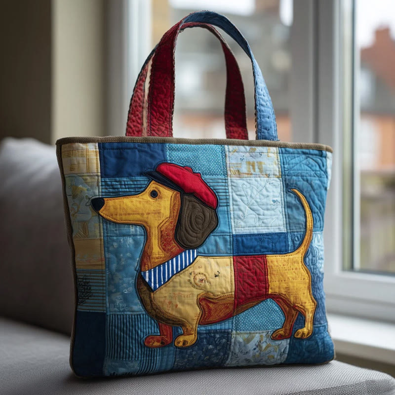 Cute Painter Puppy Pattern Print Quilted Tote Bag - Multicolor - one size - image 1