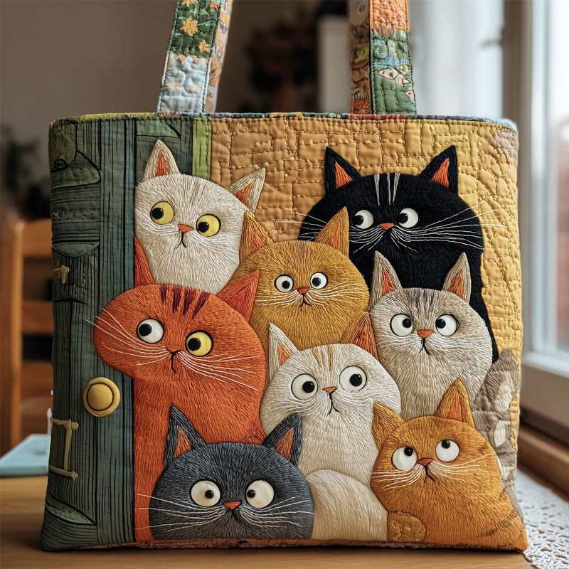 Casual Curious Kitten Pattern Print Quilted Tote Bag - Multicolor - one size - image 1