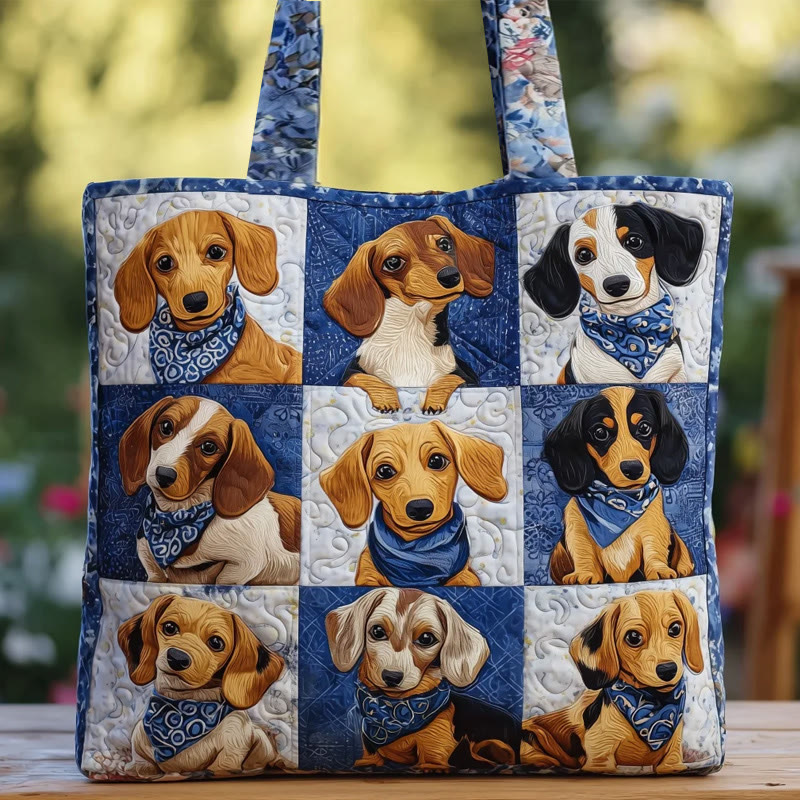 Cowboy Puppy Nine-grid Pattern Print Quilted Tote Bag - Multicolor - one size - image 1