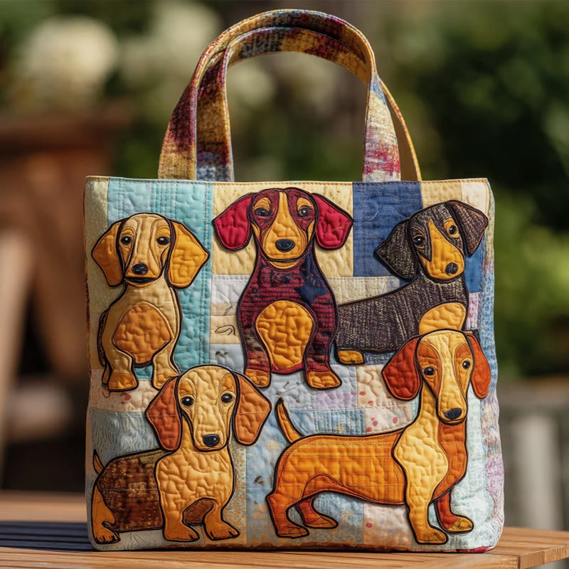 Casual Dachshunds Pattern Print Quilted Tote Bag - Multicolor - one size - image 1