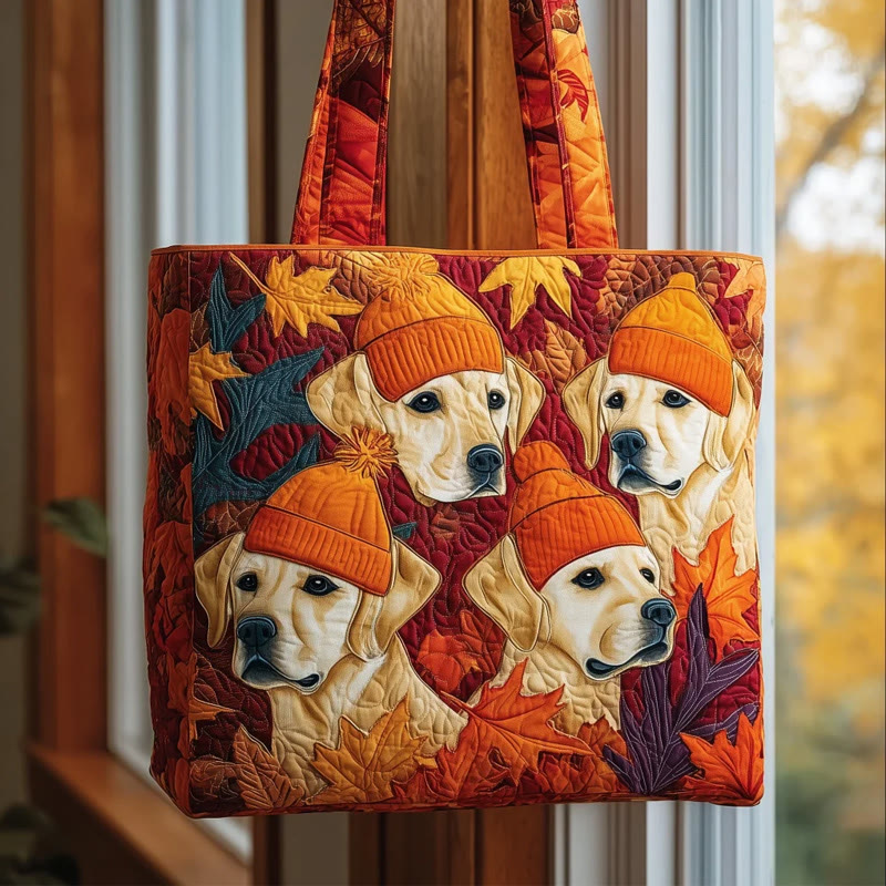 Maple And Dogs Wearing Wool Hats Pattern Print Quilted Tote Bag - Multicolor - one size - image 1