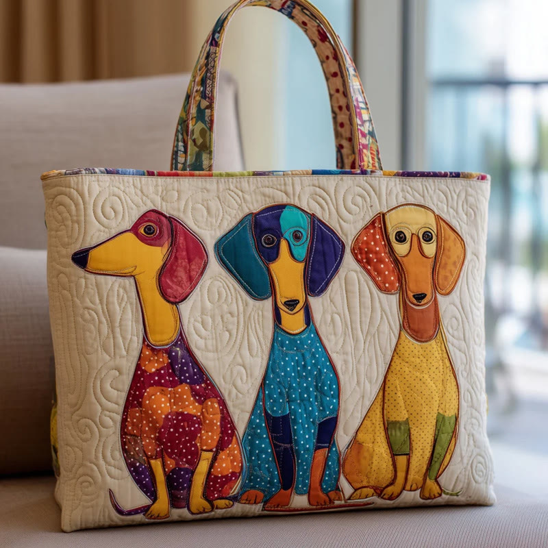 Colorful Polka Dot Puppies Pattern Print Quilted Tote Bag - Multicolor - one size - image 1