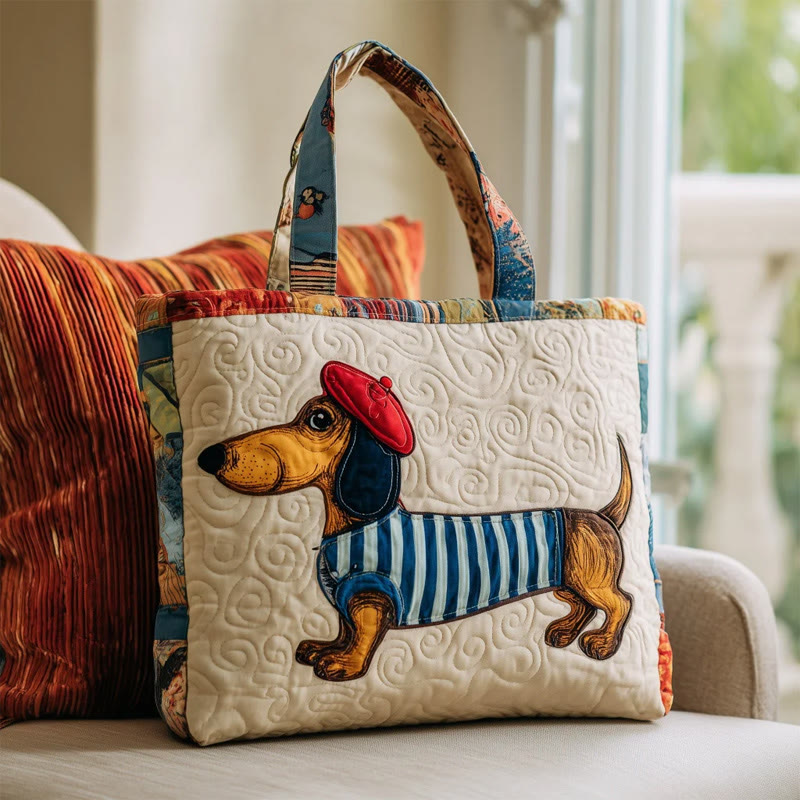 Dachshund In A Striped Shirt Pattern Print Quilted Tote Bag - Multicolor - one size - image 1