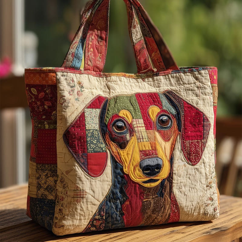 Casual Patchwork Dog  Pattern Print Quilted Tote Bag - Multicolor - one size - image 1