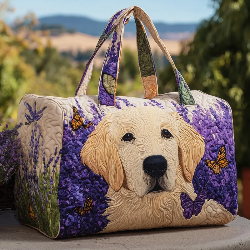 Lavender Field And Puppy Pattern Print Quilted Duffle Bag - Multicolor - one size - image 1