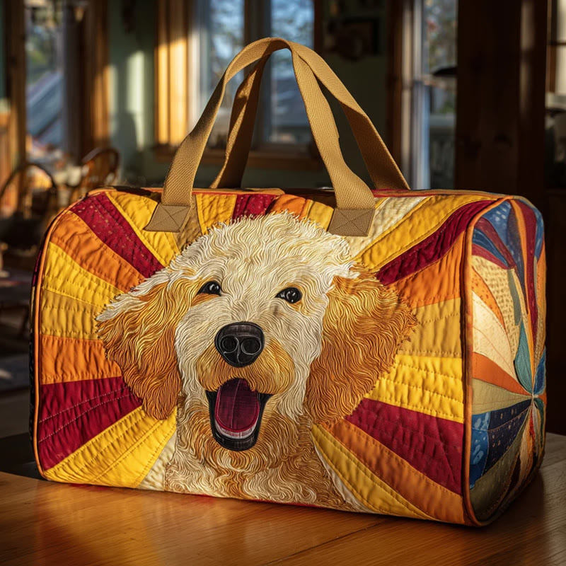 Sun Stripes And Puppy Pattern Print Quilted Duffle Bag - Multicolor - one size - image 1