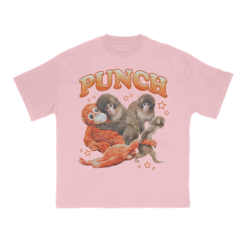 Cute Monkey Punch Print T-shirt - Pink - US16-18(2XL) - image 9