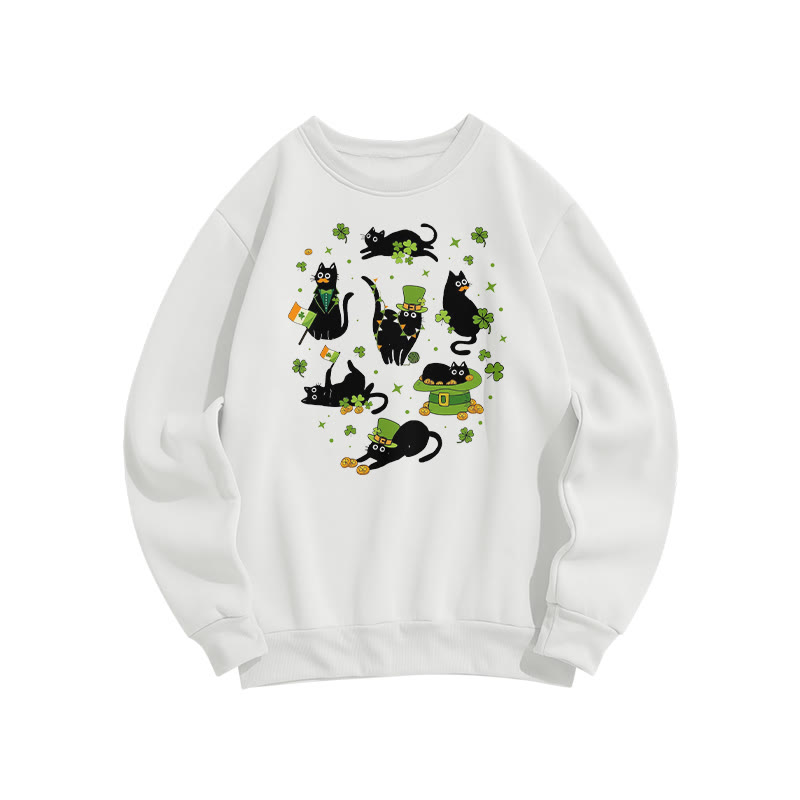 St. Patrick's Lucky Black Cats Print Sweatshirt - White - US16-18(2XL) - image 2