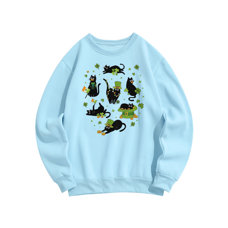 St. Patrick's Lucky Black Cats Print Sweatshirt - Light Blue - US16-18(2XL) - image 3